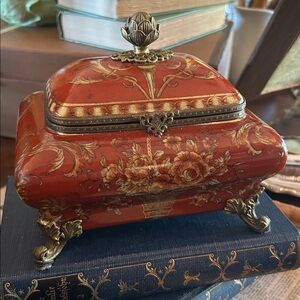 Vintage Porcelain and Brass Jewelry Casket